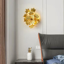 Golden maple leaves led wall sconce bedroom metallic art sculpture