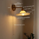 Japanese style led green glass wall light for bedroom brass sconce