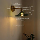 Japanese style led green glass wall light for bedroom brass sconce