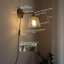Japanese style led green glass wall light for bedroom brass sconce