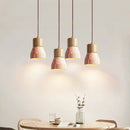 Rustic wood and yellow travertine led hanging lamps for dining room