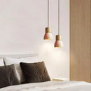 Rustic wood and yellow travertine led hanging lamps for dining room