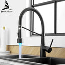 DecorBites™ LED Kitchen Faucet Single Hole Pull Out Spout Black Mixer Tap
