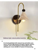 Modern brass and wood marble wall light bedroom sconcex