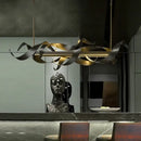 Modern abstract gold & dark bronze led metal pendant light dining room