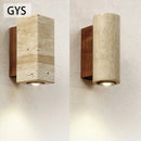Wabi-sabi stone and wood outdoor wall lamp garden sconce