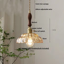DecorBites™ LED Pendant Lamp with Adjustable Wire, Copper Socket, Walnut Wood, Green Glass