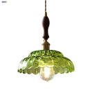 DecorBites™ LED Pendant Lamp with Adjustable Wire, Copper Socket, Walnut Wood, Green Glass