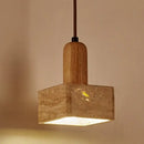 Nordic yellow travertine stone and wood pendant light dining room