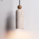 Minimalist off-white concrete and wood led pendant lamp dining room