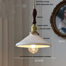 DecorBites™ LED Pendant Light Fixture Walnut Wood Ceramic Knob Switch Hanging Lamp