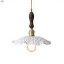 DecorBites™ LED Pendant Light Fixture Walnut Wood Ceramic Knob Switch Hanging Lamp