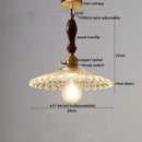 Modern patterned glass led pendant light kitchen wood and brass