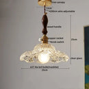 Modern patterned glass led pendant light kitchen wood and brass