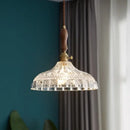 Modern patterned glass led pendant light kitchen wood and brass
