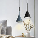 Modern matte black & blue led pendant light living room conical shade