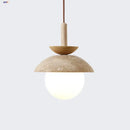 Wabi sabi beige stone and wood led pendant light dining room