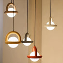 Minimalist arched wood and terracotta led pendant lights dining room