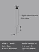 Modern minimalist black led pendant light for bedroom decor