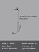 Modern minimalist black led pendant light for bedroom decor