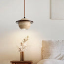 Beige stone and dark wood planet led pendant light bedroom