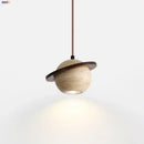 Beige stone and dark wood planet led pendant light bedroom