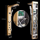 Gold led rain shower column with digital screen massage jets bathroom