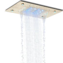 Modern black rain waterfall shower head bathroom blue led lights