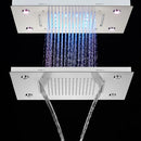 Modern black rain waterfall shower head bathroom blue led lights