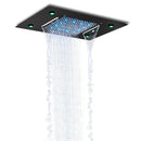 Modern black rain waterfall shower head bathroom blue led lights