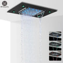 Modern black rain waterfall shower head bathroom blue led lights