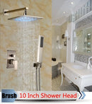 Modern brushed nickel rainfall shower set with blue led for bathroom
