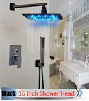 Modern brushed nickel rainfall shower set with blue led for bathroom