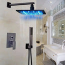 Modern brushed nickel rainfall shower set with blue led for bathroom
