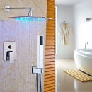 Modern brushed nickel rainfall shower set with blue led for bathroom