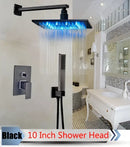 Modern brushed nickel rainfall shower set with blue led for bathroom
