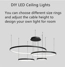 Modern black led ring chandelier living room pendant light