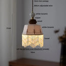 DecorBites™ LED Rose Flower Pendant Lamp Ceramic Wood Nordic Modern Hanging Light