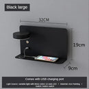 Modern matte black led shelf wall lamp bedroom usb charging port