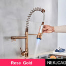DecorBites™ LED Spring Kitchen Faucet: Dual Swivel Spout, Pull Down, Hot Cold Mixer Tap