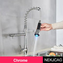 DecorBites™ LED Spring Kitchen Faucet: Dual Swivel Spout, Pull Down, Hot Cold Mixer Tap