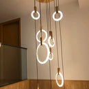 Modern nordic wood led stair chandelier living room pendant light