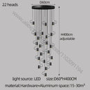 Modern black led staircase chandelier for villa living room decor
