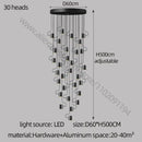 Modern black led staircase chandelier for villa living room decor