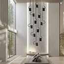 Modern black led staircase chandelier for villa living room decor