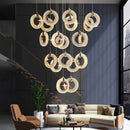Modern gold and green crystal led staircase chandeliers living room