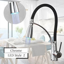 Modern stainless steel led swivel kitchen faucet with pull down hose