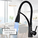 Modern stainless steel led swivel kitchen faucet with pull down hose