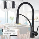 Modern stainless steel led swivel kitchen faucet with pull down hose