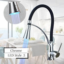 Modern stainless steel led swivel kitchen faucet with pull down hose